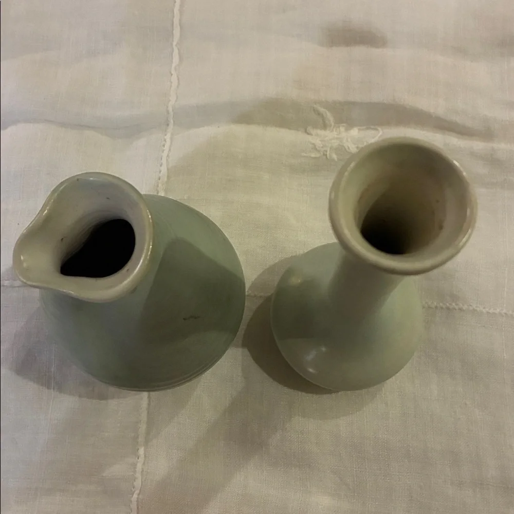 Red-Wing USA Easter Green Ceramic Vases Set/2 Redwing VTG Lithe RS Lang Indented